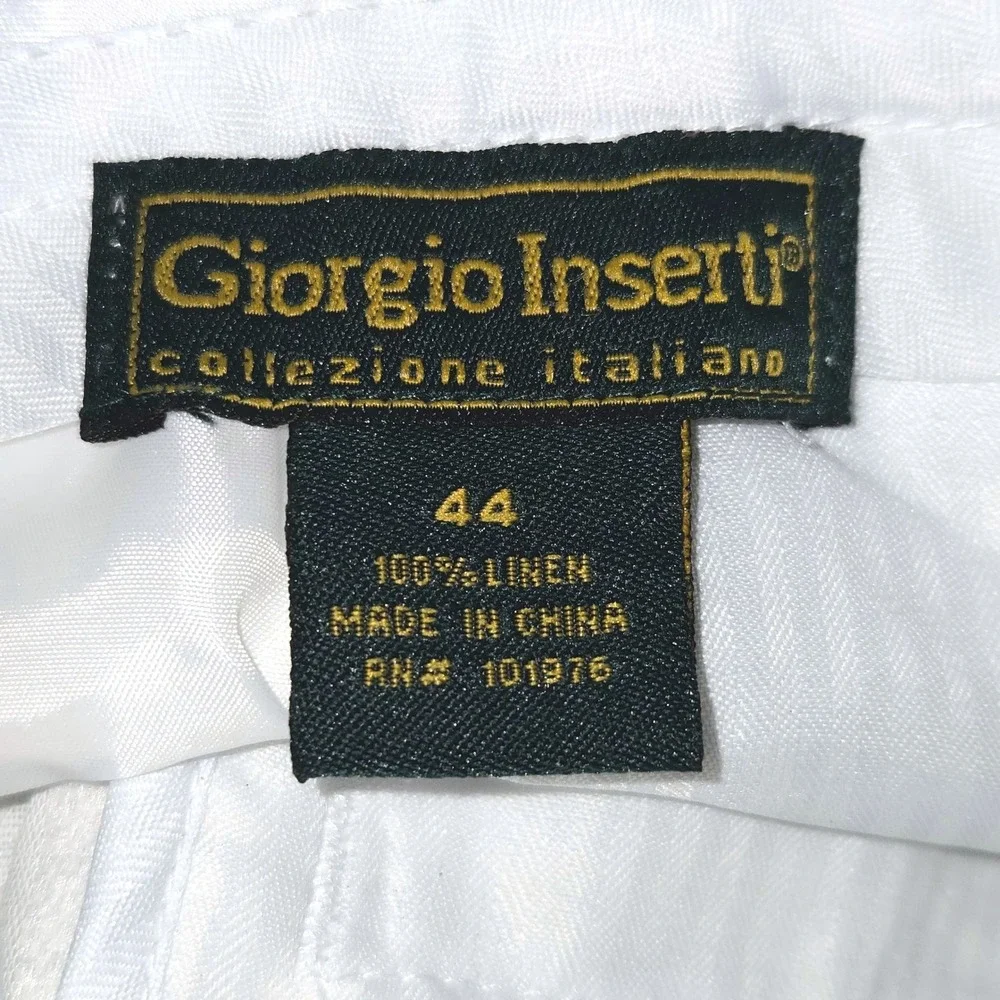 Giorgio Inserti Linen Trousers Mens 44X33 White Pleated Front Straight Leg Pants
